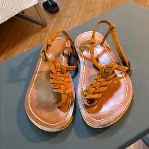 Brown Leather Sandals with Braided Strap